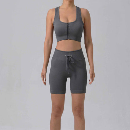 Running Training Padded Bra & Yoga Outfit Set – Quick-Dry Ribbed Activewear for Women