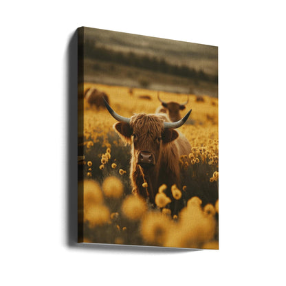 Wandbild Highland-Rinder auf Blumenwiese