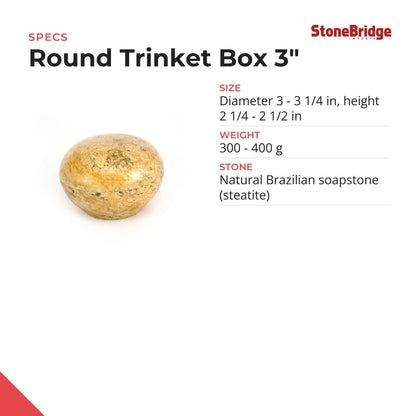 Soapstone Trinket Box - Round Top Varnished 3"
