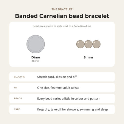 Carnelian Red Banded Round Bracelet - 8mm