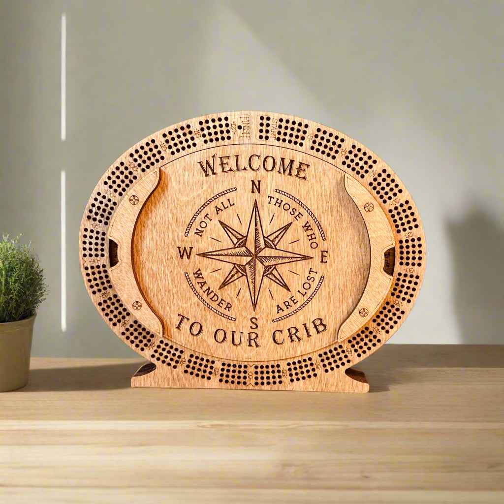 Personalized 4-Track  Cribbage Board – Handcrafted, Custom Engraved & Stand-Up Display