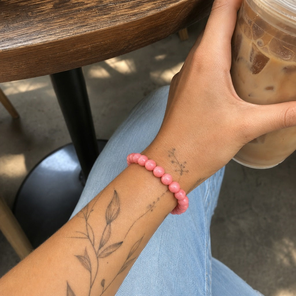 Pink Coral Bead Bracelet (Enhanced)