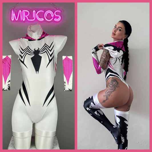 Woman Super Hero Spandex Open Crotch Cosplay Bodysuit Sexy Lingerie