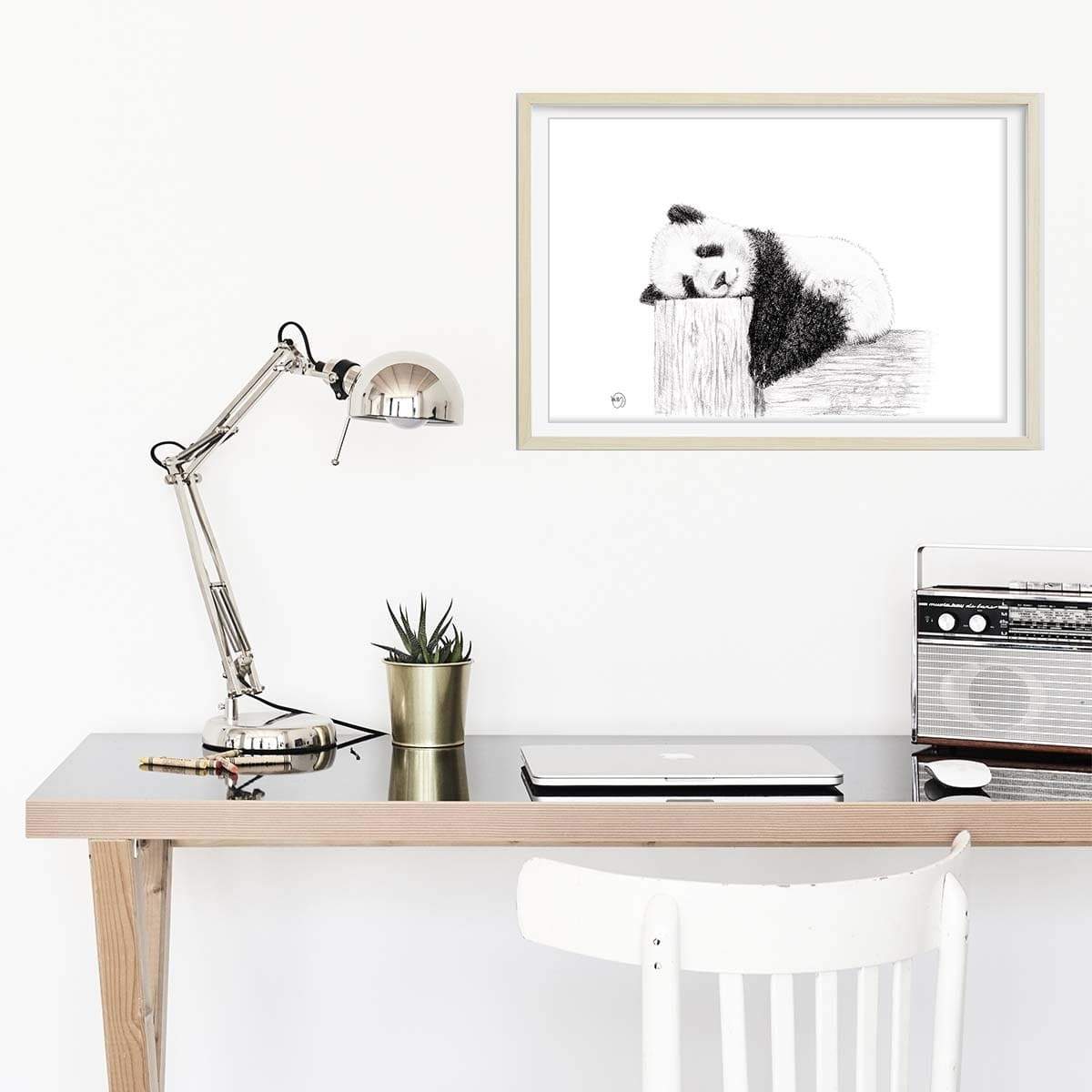 Niedlicher schlafender Panda – Schwarz-Weiß-Kunstdruck