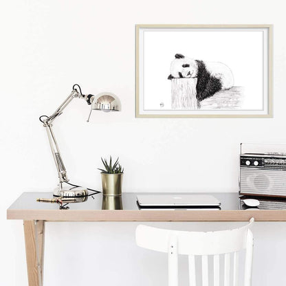 Niedlicher schlafender Panda – Schwarz-Weiß-Kunstdruck