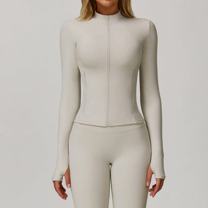 Women’s Long-Sleeve Zip-Up Yoga Jacket – Quick-Dry Sports & Workout Top