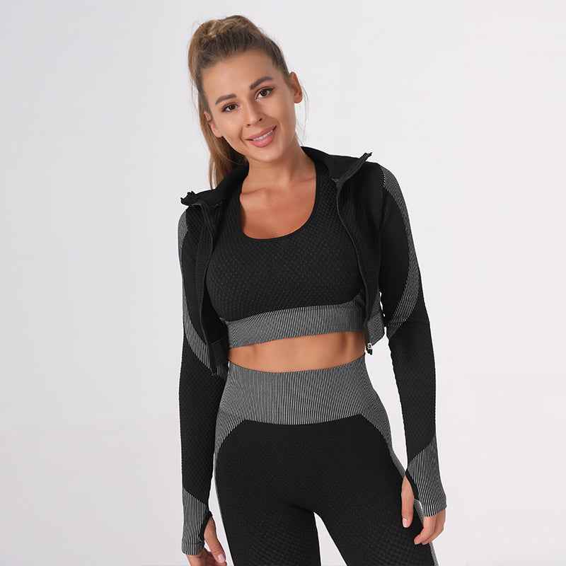 Women’s Three-Piece Yoga Workout Set – Tight-Fit Quick-Dry Exercise Activewear