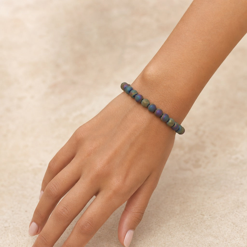 Agate Druzy Electroplated Rainbow Round Bracelet - 8mm (Enhanced)