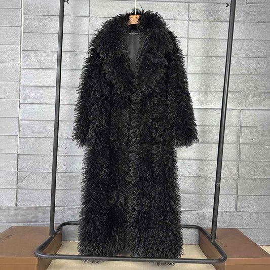 Women's Elongated Faux Fur Coat with Tailored Lapel