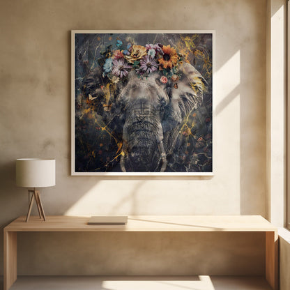 Wandbild Elefant Tier Vintage Kunst Illustration Wandbild 01