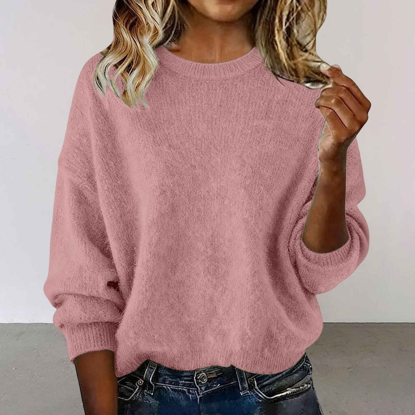 Women's New Arrival Solid Color Crew Neck Sweater, Fashion Loose Casual Knitwear For Autumn