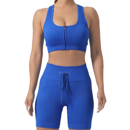 Running Training Padded Bra & Yoga Outfit Set – Quick-Dry Ribbed Activewear for Women