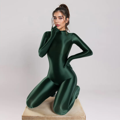 Spandex Nylon Full Bodysuit Zentai Shinny Cosplay Jumpsuit Attached Gloves