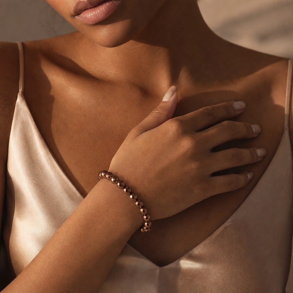 Hematite Faceted Copper Round Bracelet - 8mm