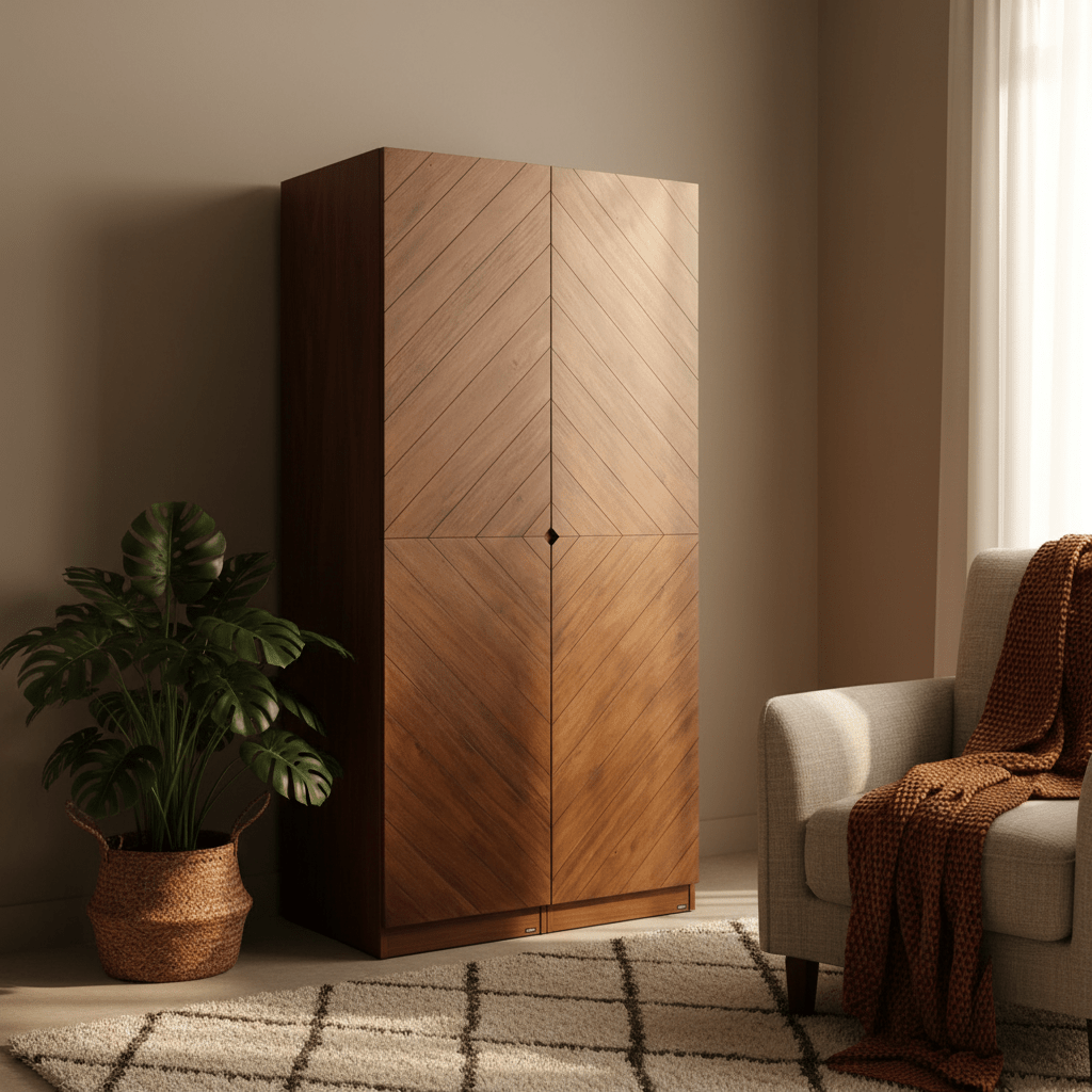 Hobro 301 Two-Door Wooden Wardrobe with Geometric Veneer
