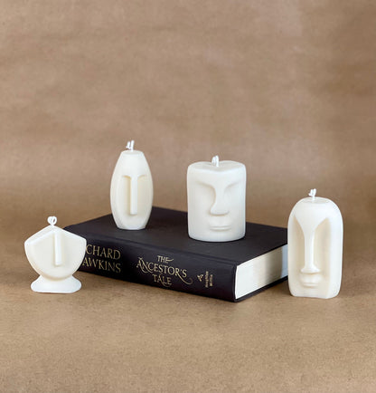 Kerzen-Set „Statuengesicht“ aus Sojawachs | Skulpturale Wohndekoration