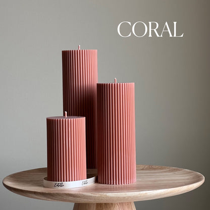 Handmade Ribbed Soy Wax Pillar Candle | Home Decor