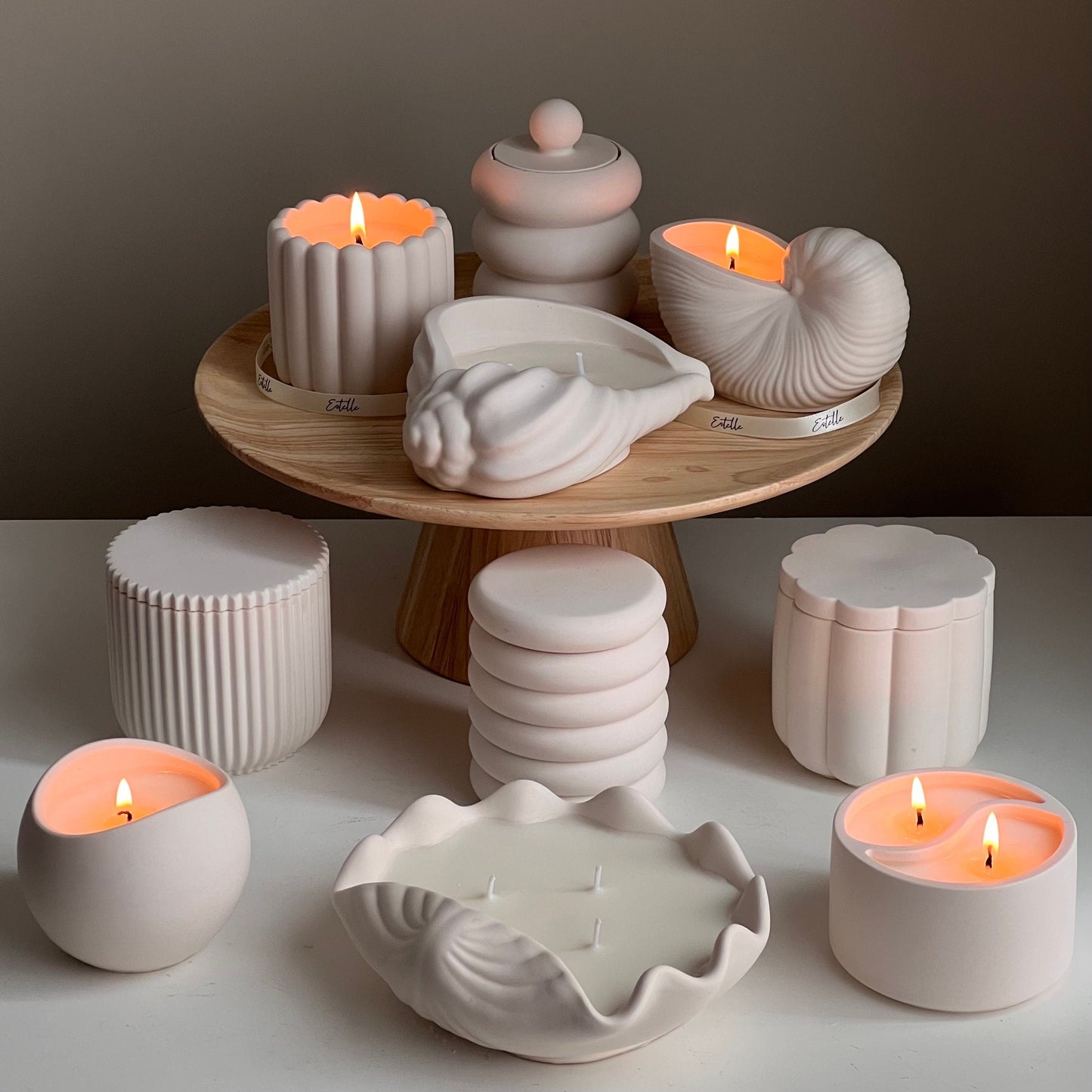 Handmade Ribbed Jar Soy Candle | Wood Wick, Jesmonite Vessel