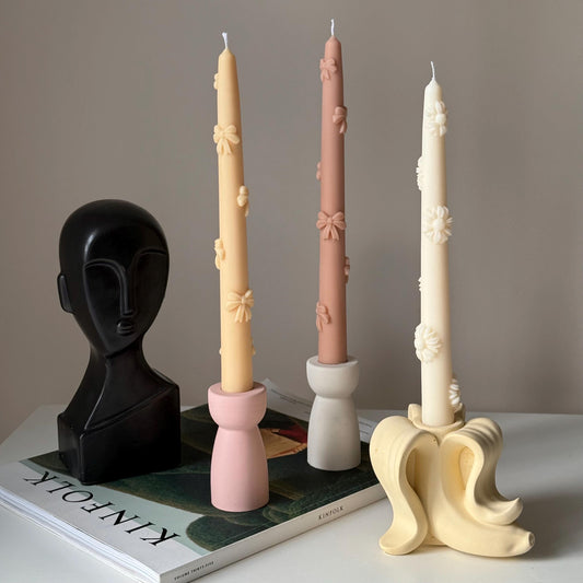 Banana Jesmonite Candlestick Holder: Handmade Taper Candle Decor