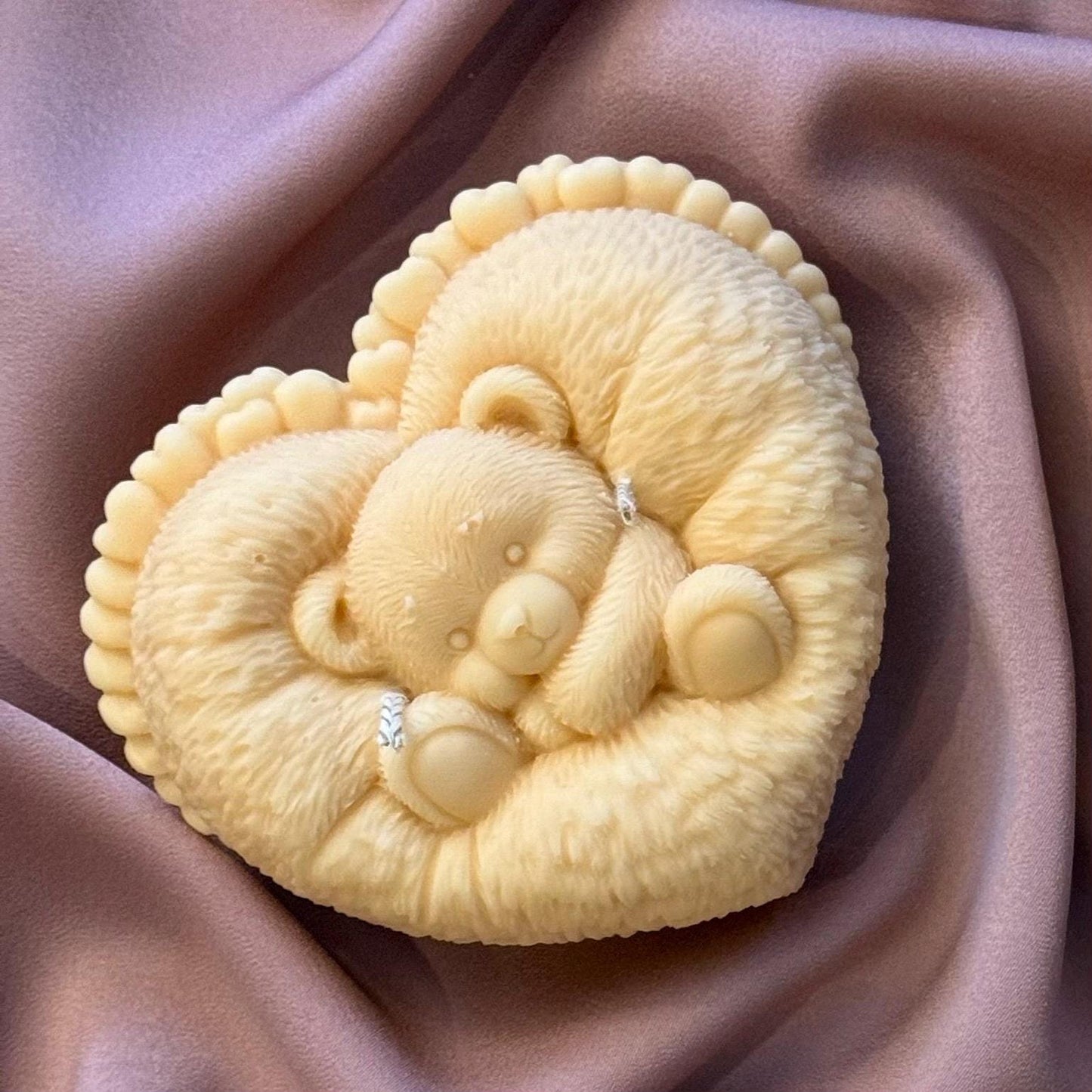 Teddybär Sojakerze | Herzförmige, handgemachte Wohndekoration