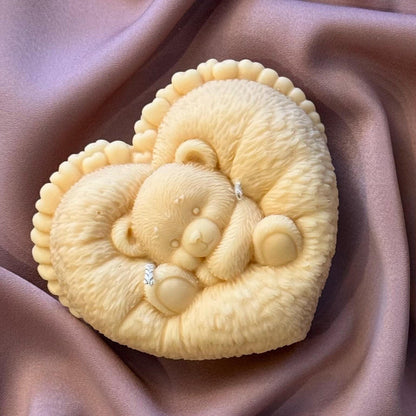 Teddybär Sojakerze | Herzförmige, handgemachte Wohndekoration