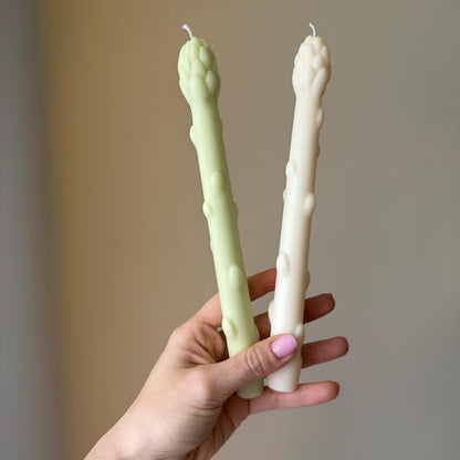 Spargel-Stabkerze: Handgemachte Dinnerkerze aus Sojawachs
