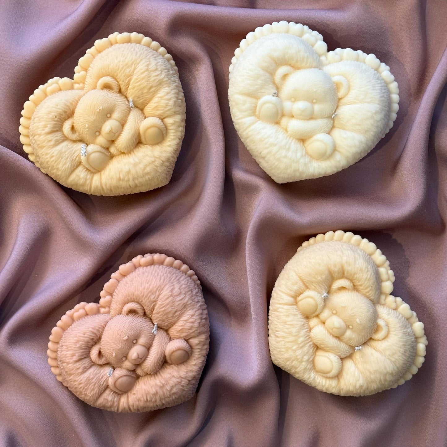 Teddybär Sojakerze | Herzförmige, handgemachte Wohndekoration
