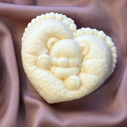 Teddybär Sojakerze | Herzförmige, handgemachte Wohndekoration