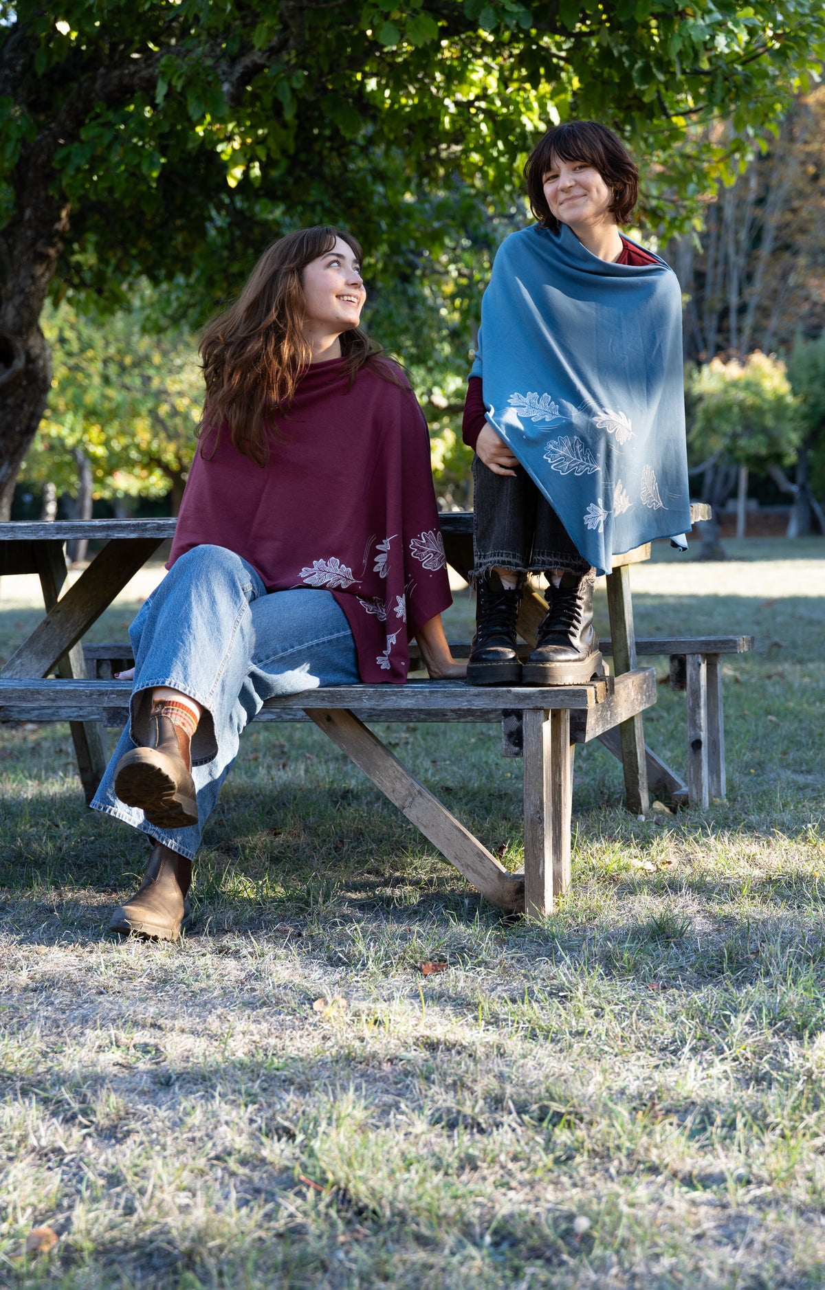 Stellar Blue Poncho with Oak Leaves Design