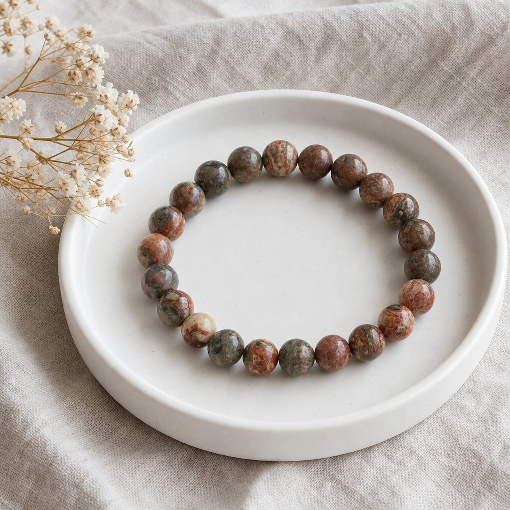 Red Jasper Leopardskin Round Bracelet - 8mm