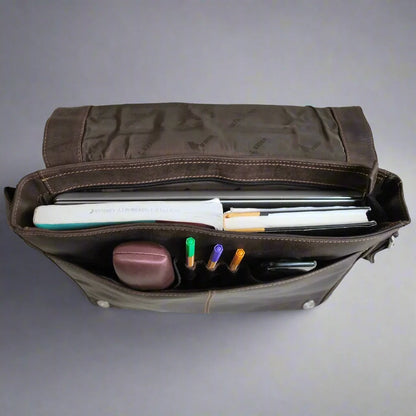 Greenwood Leather Laptop Bag. Premium Waxed Pull-Up Leather Messenger Bag
