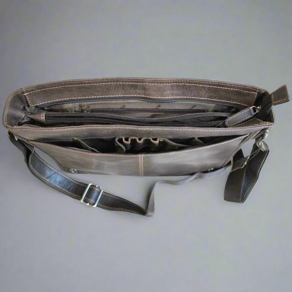 Greenwood Leather Laptop Bag. Premium Waxed Pull-Up Leather Messenger Bag