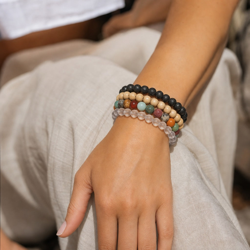 Mix Stones Matte Round Bracelet - 8mm