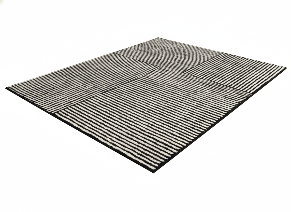 Monochrome Teppich mit geradlinigem Blockmuster