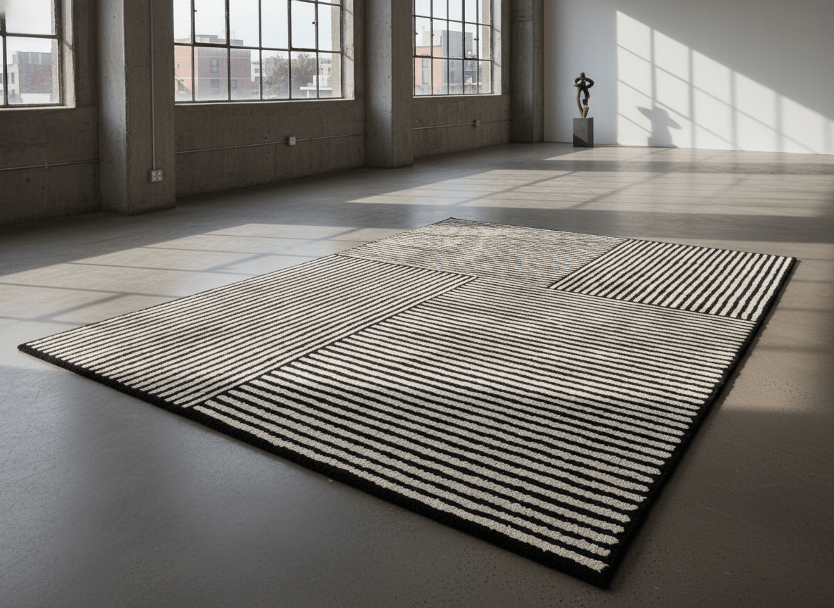Monochrome Teppich mit geradlinigem Blockmuster