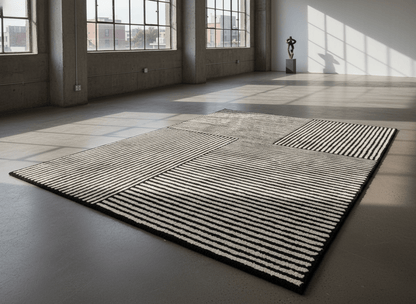 Monochrome Teppich mit geradlinigem Blockmuster