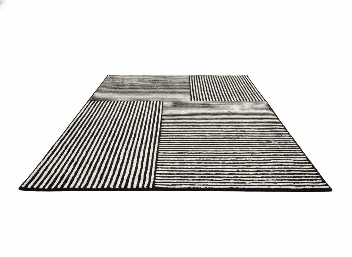 Monochrome Teppich mit geradlinigem Blockmuster