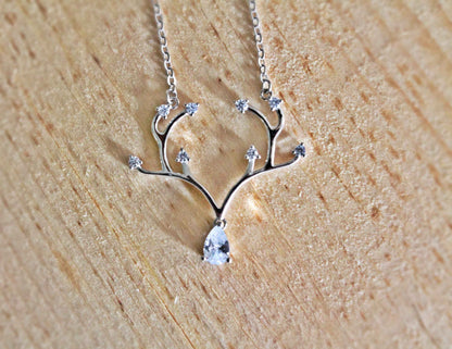 Antler Rack Necklace with Cubic Zircon Pendant