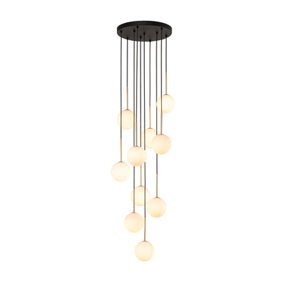 NILOS 10-Light Gold & Glass Cascade Chandelier for Stairwell & Entryway