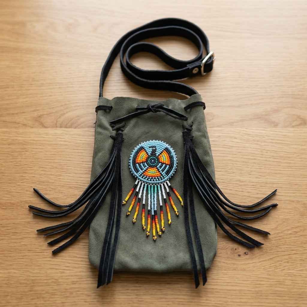 Beaded Suede Phone Pouch ~ Blue