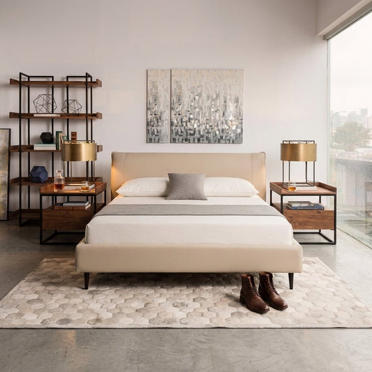 Ovalle Beige Leather Bed