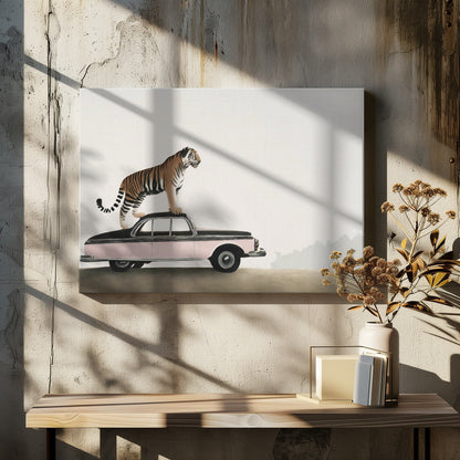 Wandbild: Tiger auf einem Autodach
