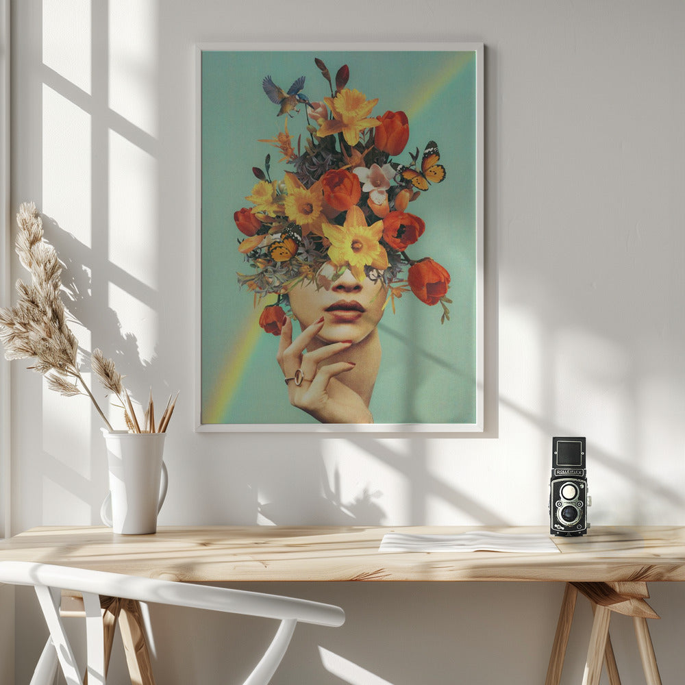 Wall art  Baby's in bloom - Rainbow, flowers, birds &amp; butterflies