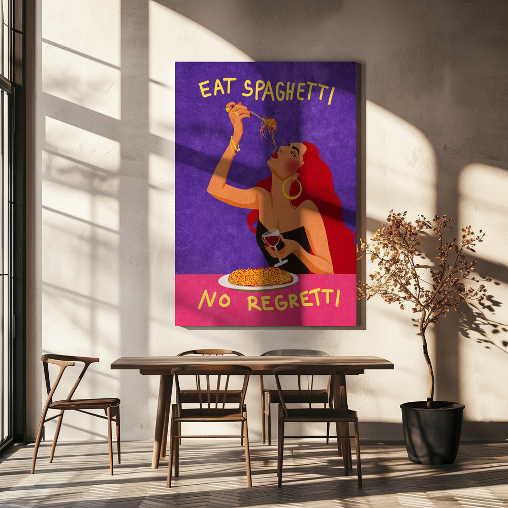 Wandbild Spaghetti essen – kein Bedauern