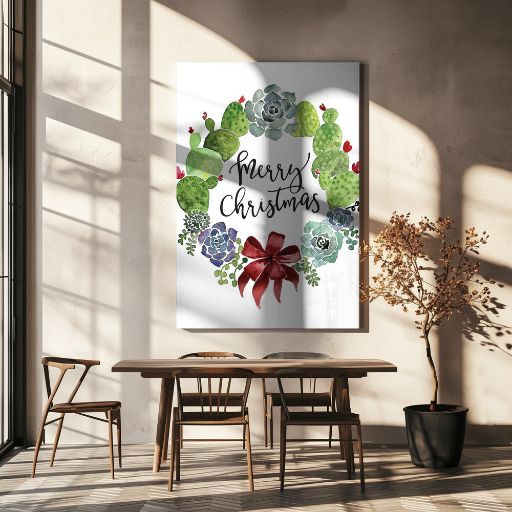 Wandbild Kakteen- und Sukkulenten-Weihnachtskranz