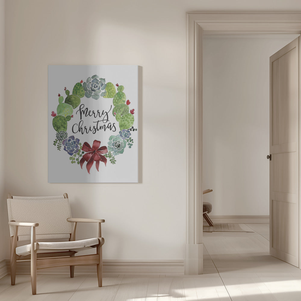 Wandbild Kakteen- und Sukkulenten-Weihnachtskranz