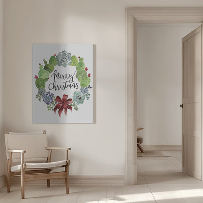 Wandbild Kakteen- und Sukkulenten-Weihnachtskranz