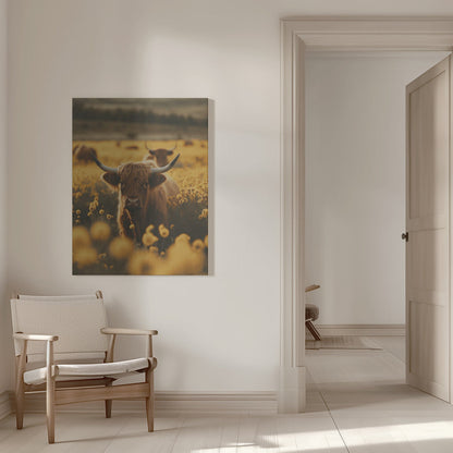 Wandbild Highland-Rinder auf Blumenwiese