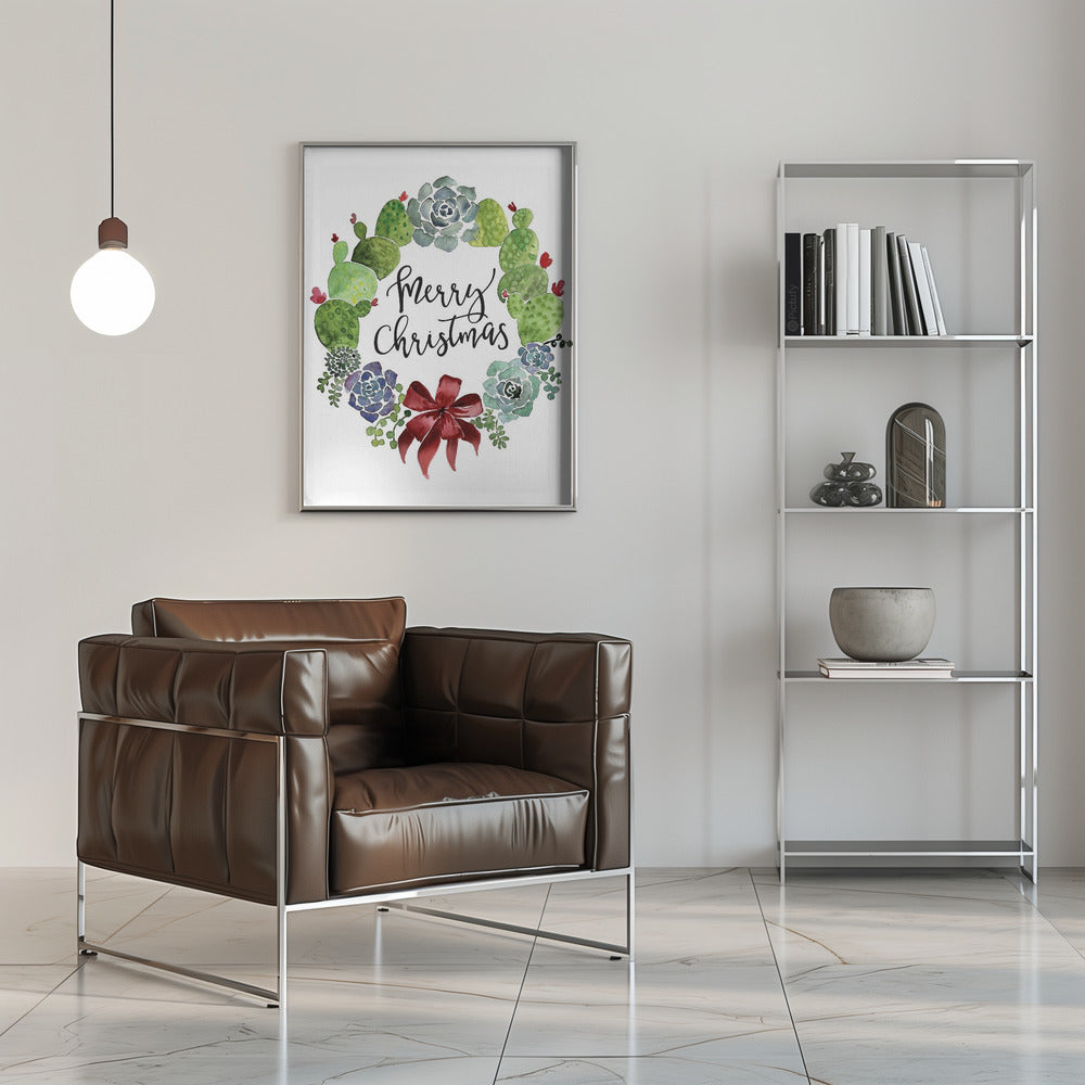 Wandbild Kakteen- und Sukkulenten-Weihnachtskranz