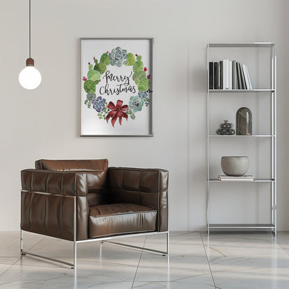 Wandbild Kakteen- und Sukkulenten-Weihnachtskranz